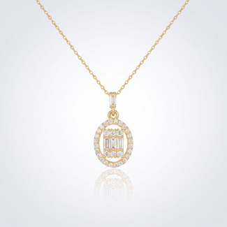 Gouden collier ovaal medaillon met zirkonia