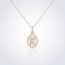 Gouden collier ovaal medaillon baguette zirkonia 42 cm
