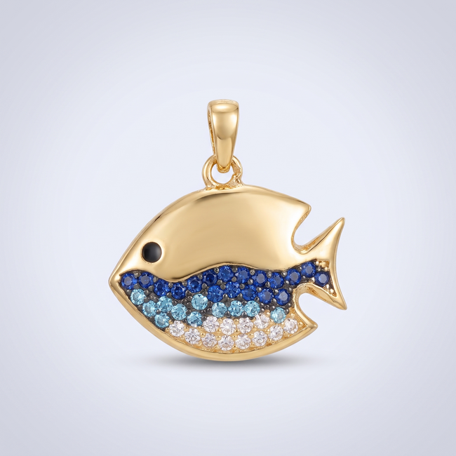 Gouden collier vis gekleurde zirkonia 45,5 cm