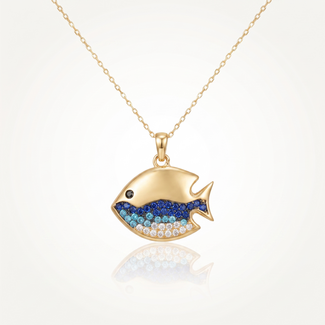 Gouden collier vis met zirkonia