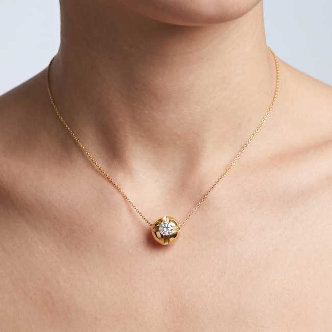Gouden collier minimalistisch bal zirkonia 43 cm