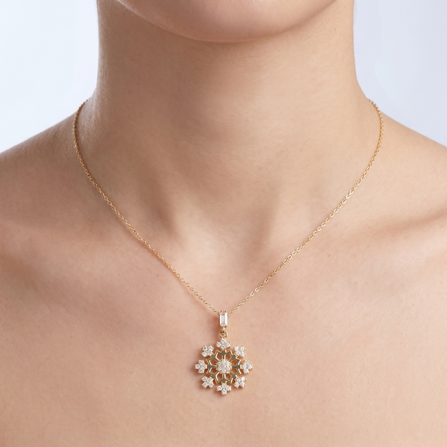 Gouden collier sneeuwvlok zirkonia 41,5 cm