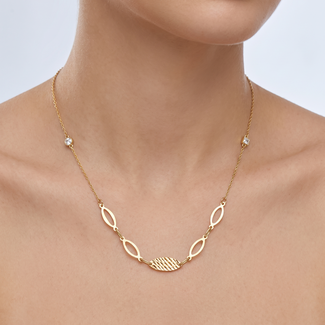 Gouden collier marquise schakel met zirkonia