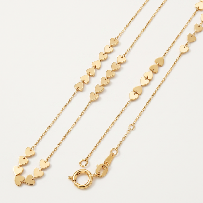 Gouden Collier Hartjes Schakelketting 42,5-45,5cm