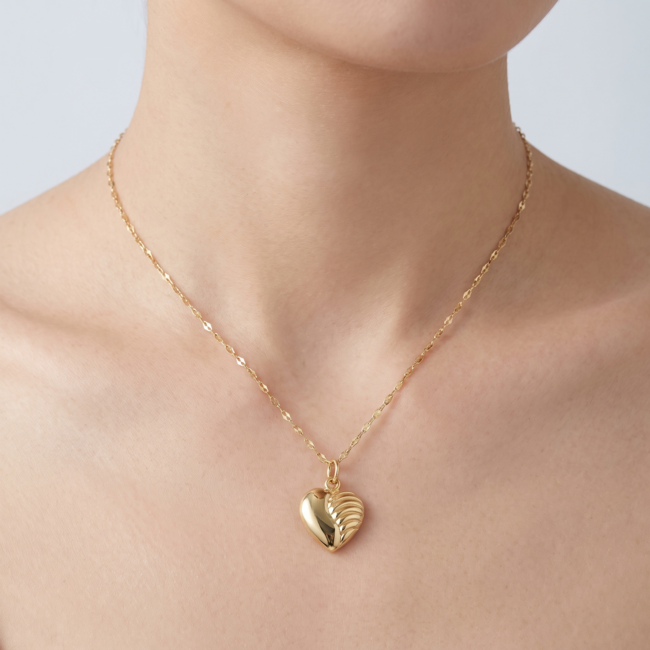 Gouden Collier Hart Hanger Geribbeld 43cm
