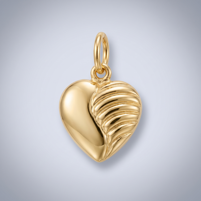 Gouden Collier Hart Hanger Geribbeld 43cm