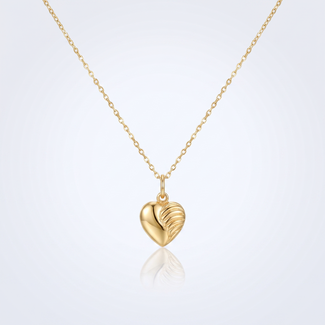 Gouden collier hart hanger geribbeld