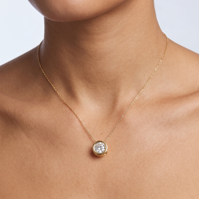 Gouden Collier Solitair Rond Zirkonia 40cm