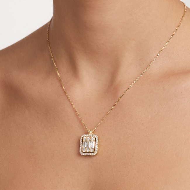 Gouden Collier Emerald Halo Baguette 42,5cm