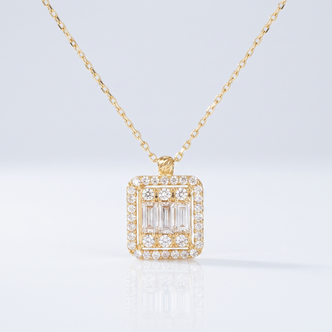 Gouden Collier Emerald Halo Baguette 42,5cm