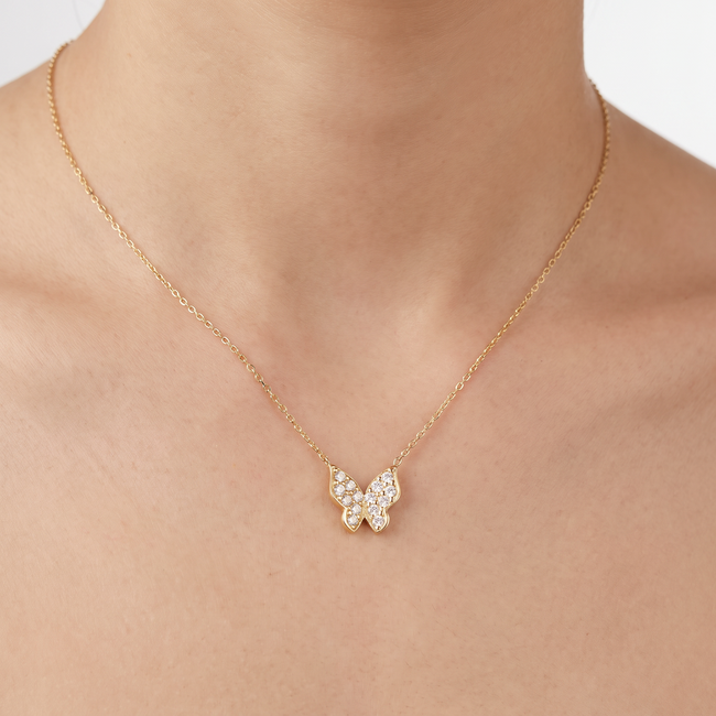 Gouden Collier Vlinder Hanger Zirkonia 44cm