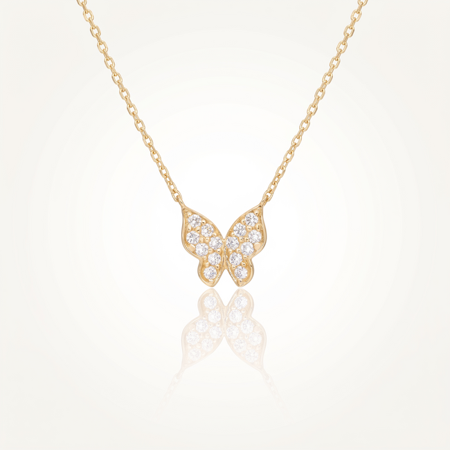 Gouden Collier Vlinder Hanger Zirkonia 44cm