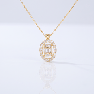 Gouden collier ovaal halo baguette