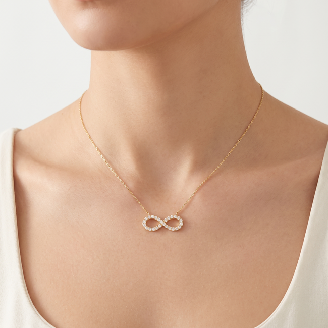 Gouden Collier Infinity Pavé Zirkonia 44cm