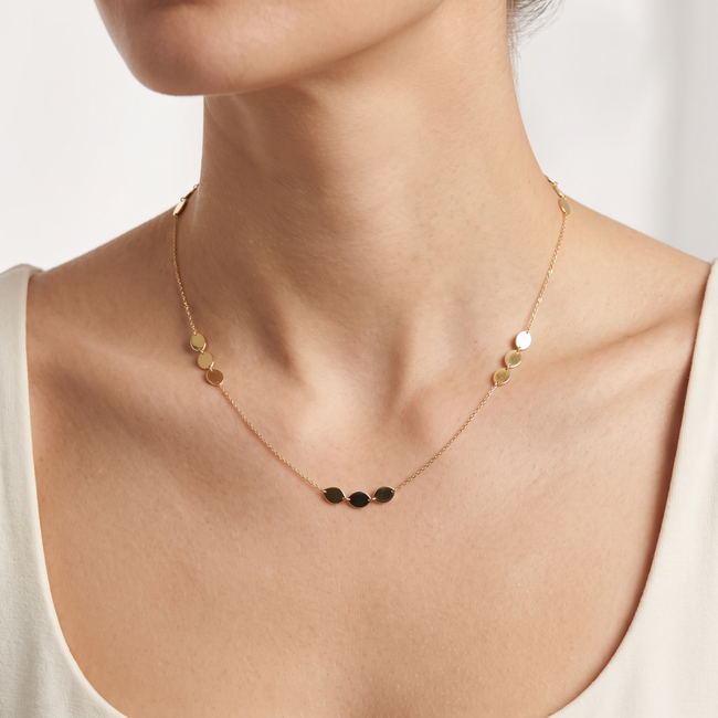 Gouden Collier Blaadjes Schakel 42-45cm