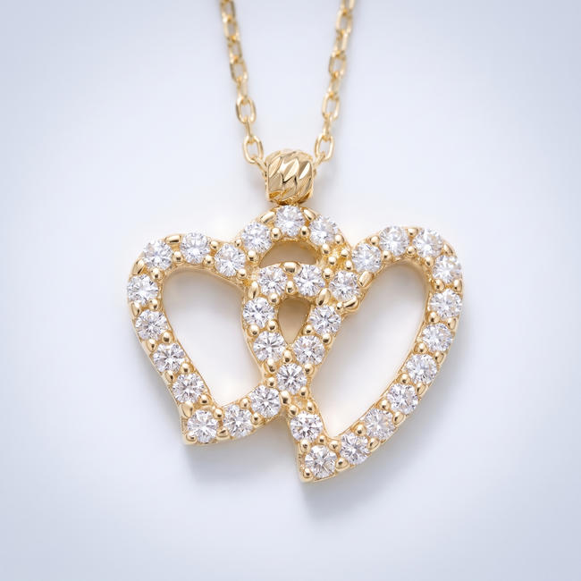 Gouden Collier Dubbel Hart Zirkonia 43cm