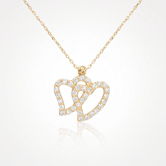 Gouden collier dubbel hart zirkonia