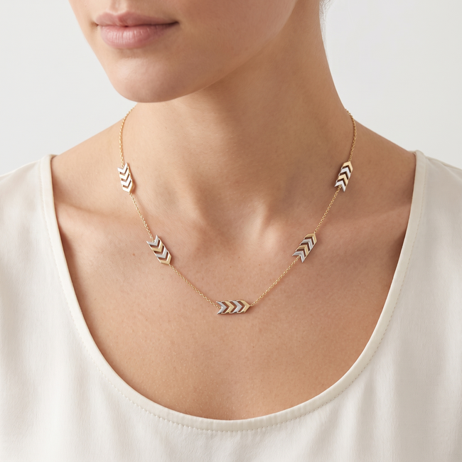 Bicolor Collier Dubbele Pijl Zirkonia 42-44,5cm