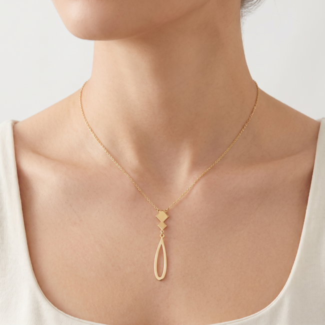 Gouden Collier Open Druppel Hanger 43-45,5cm