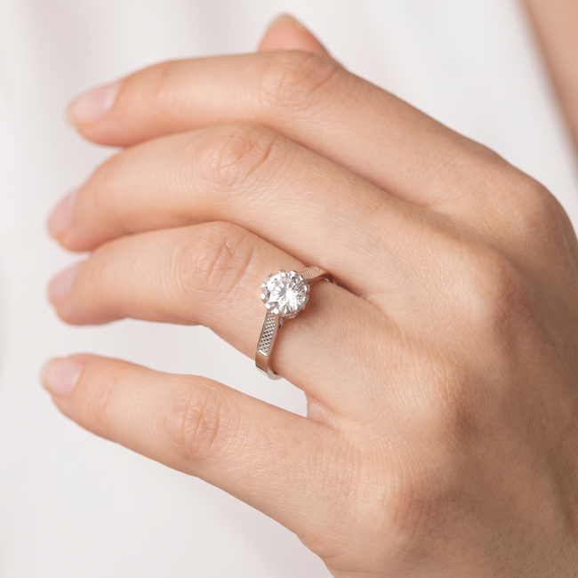 Solitaire ring witgoud zirkonia maat 17.5