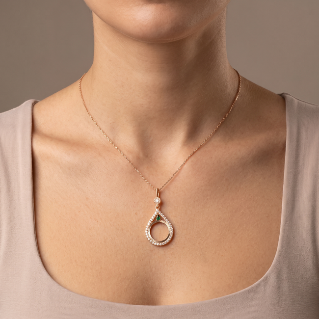 14 Karaat Gouden Hanger Dames Voor Ceyrek Munt Met Zirkonia