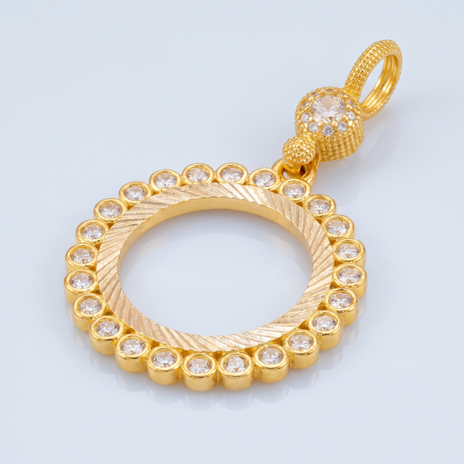 Gouden Ronde Hanger Voor Ceyrek Munt Met Zirkonia