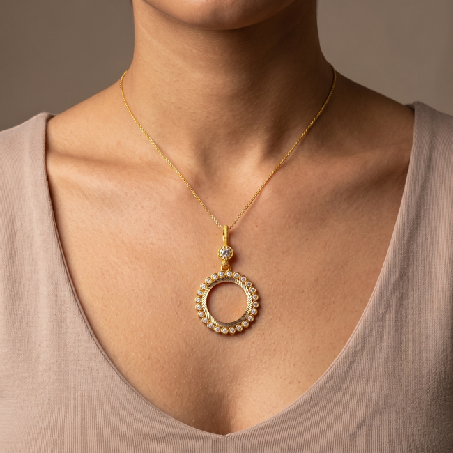 Gouden Ronde Hanger Voor Ceyrek Munt Met Zirkonia