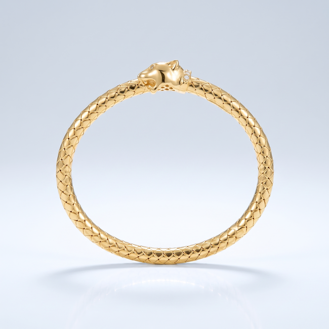 Zilveren Bangle Armband Met Panterkop En Zirkonia 5mm