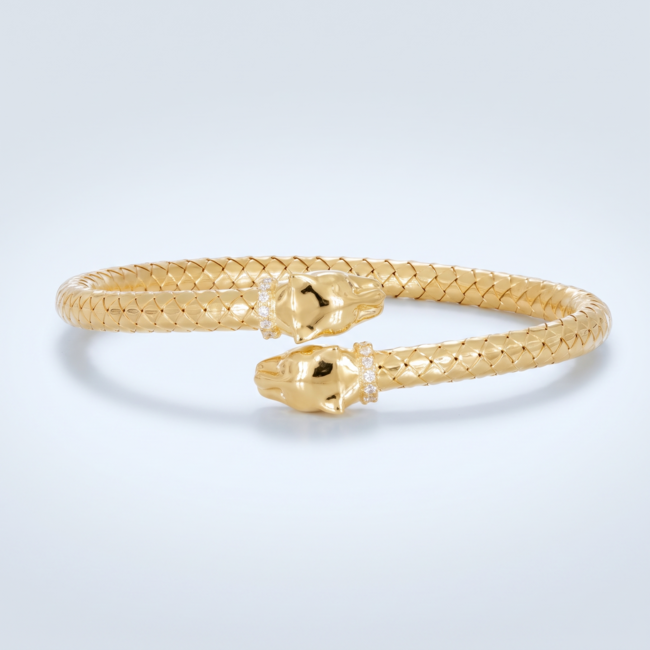 Zilveren Bangle Armband Met Panterkop En Zirkonia 5mm