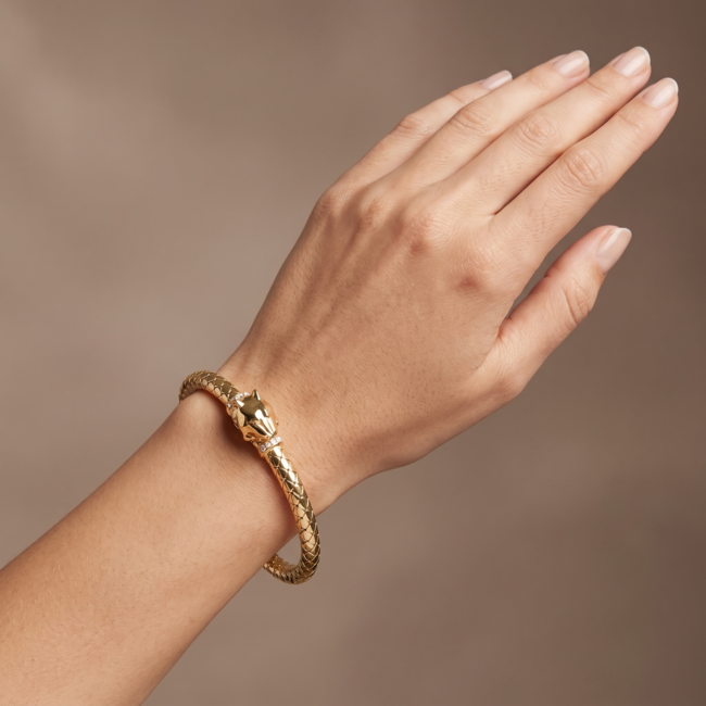 Zilveren Bangle Armband Met Panterkop En Zirkonia 5mm