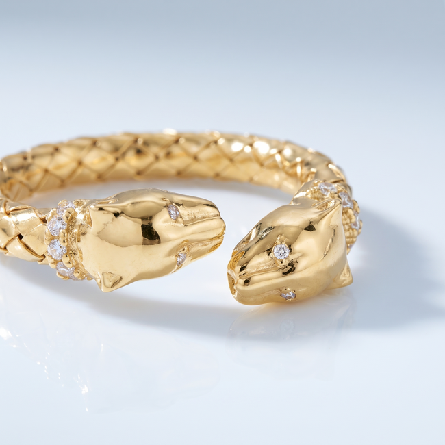 Verguld Zilveren Ring Met Panterkop En Zirkonia