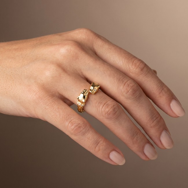 Verguld Zilveren Ring Met Panterkop En Zirkonia