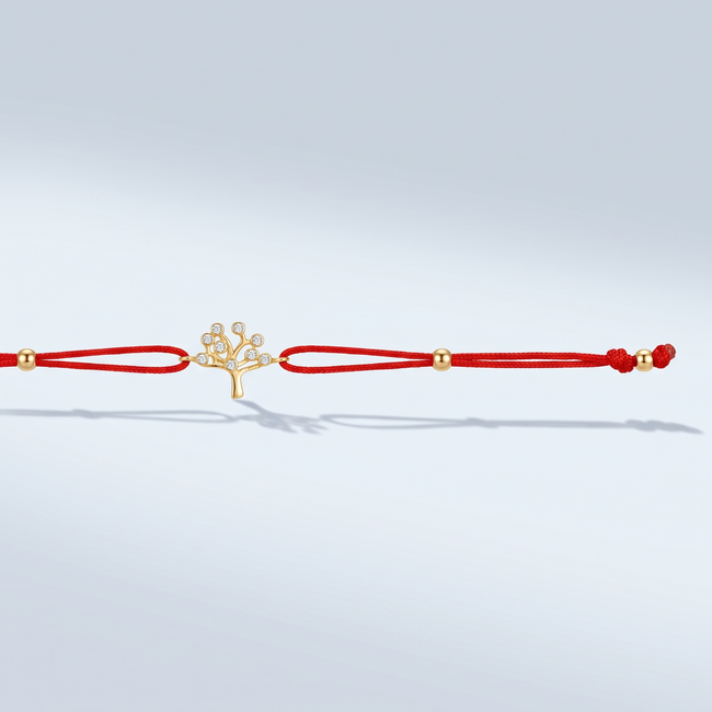 Gouden Levensboom Armband Rood Koord