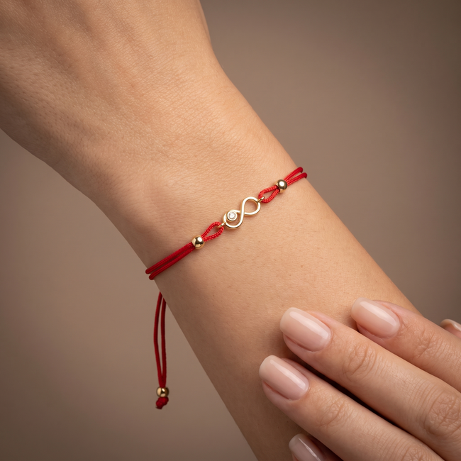 14 Karaat Gouden Infinity Armband Rood Koord
