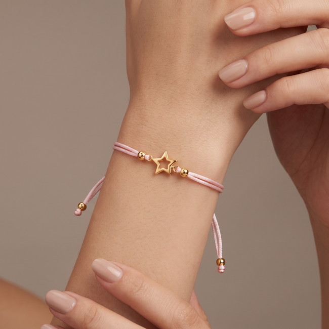 Gouden Ster Armband Roze Koord