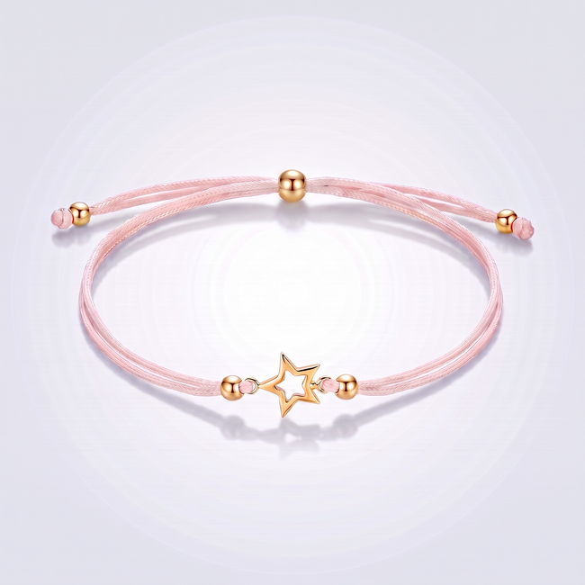 Gouden Ster Armband Roze Koord