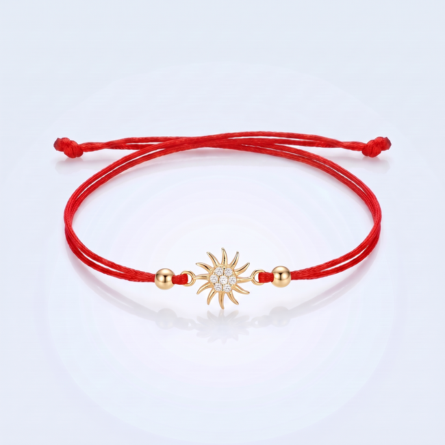 14 Karaat Gouden Zon Armband Rood Koord