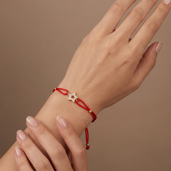 14 Karaat Gouden Ster Armband met Zirkonia Rood