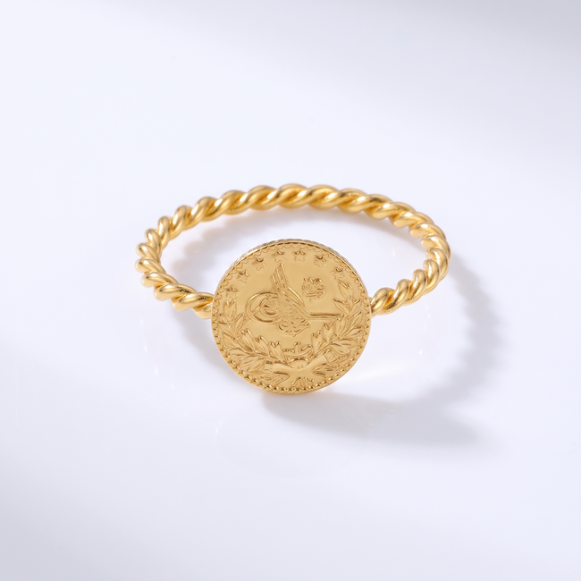 22 Karaat Gouden Ring met Reşat Munt Gevlochten