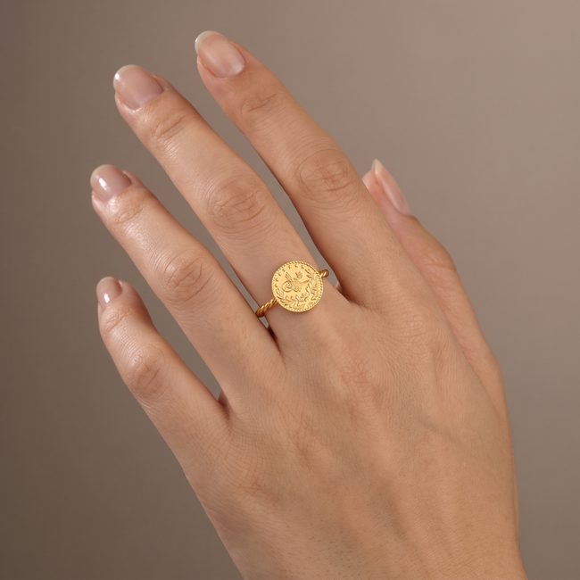 22 Karaat Gouden Ring met Reşat Munt Gevlochten