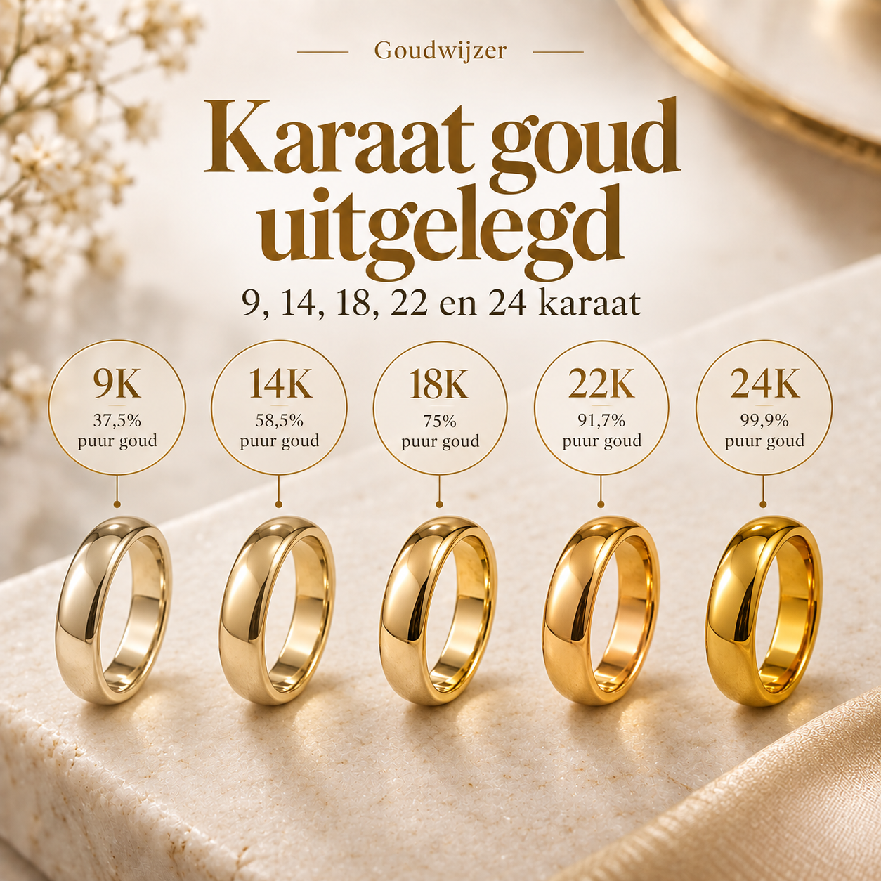 Karaat goud uitgelegd: 9, 14, 18, 22 en 24 karaat
