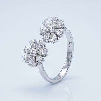 Witgouden Ring met Lab Diamanten Bloemen