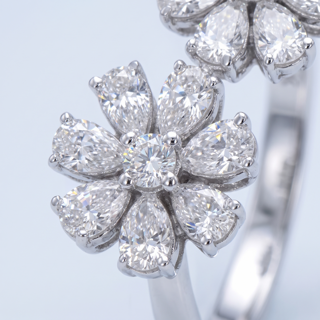 14 Karaat Witgouden Ring, Lab Diamanten Bloemencluster, 1.04 ct,