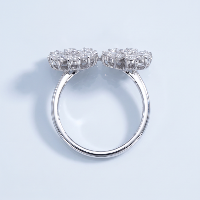 14 Karaat Witgouden Ring, Lab Diamanten Bloemencluster, 1.04 ct,