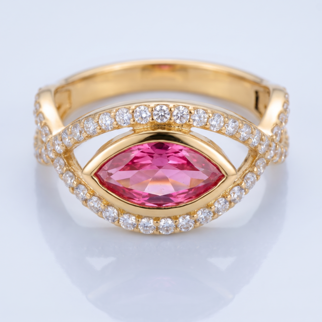 14 Karaat Gouden Ring, Roze Lab Diamant Marquise 1,35 ct