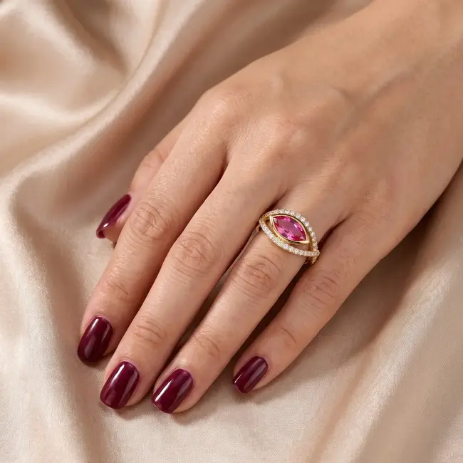 14 Karaat Gouden Ring, Roze Lab Diamant Marquise 1,35 ct