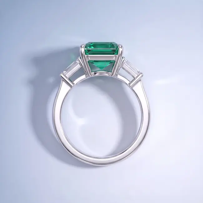 14 Karaat Witgouden Ring, Natuurlijke Smaragd 5,7 ct met Diamanten