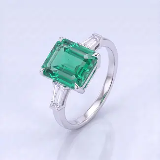 Witgouden Ring met Smaragd en Diamanten