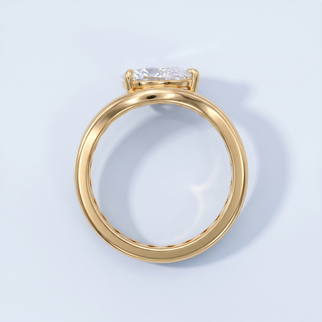 14 Karaat Gouden Solitaire Ring, Peervormige Lab Diamant 2,02 ct
