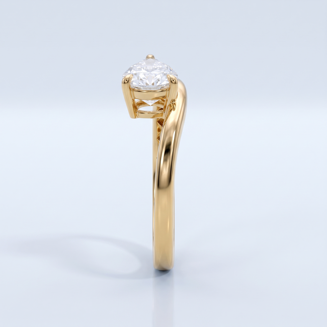 14 Karaat Gouden Solitaire Ring, Peervormige Lab Diamant 2,02 ct